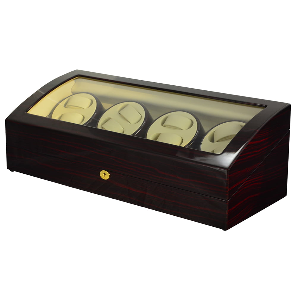 Ebony 8 watch winder with high-gloss lacquered exterior and tempered glass display window