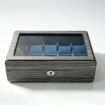 High Glossy Dark Oak Grain Spliced Carbon Fiber 5 Watch Case with Blue Velvet Interior