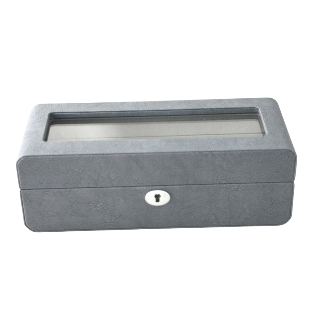 PU Leather Gray 5 Watch Case with Gray Velvet Interior
