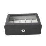 PU Leather Black 10 Watch Case with Grey Velvet Interior