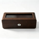 PU Leather Brown 5 Watch Case with Burgundy Velvet Interior