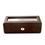 PU Leather Brown 5 Watch Case with Grey Velvet Interior