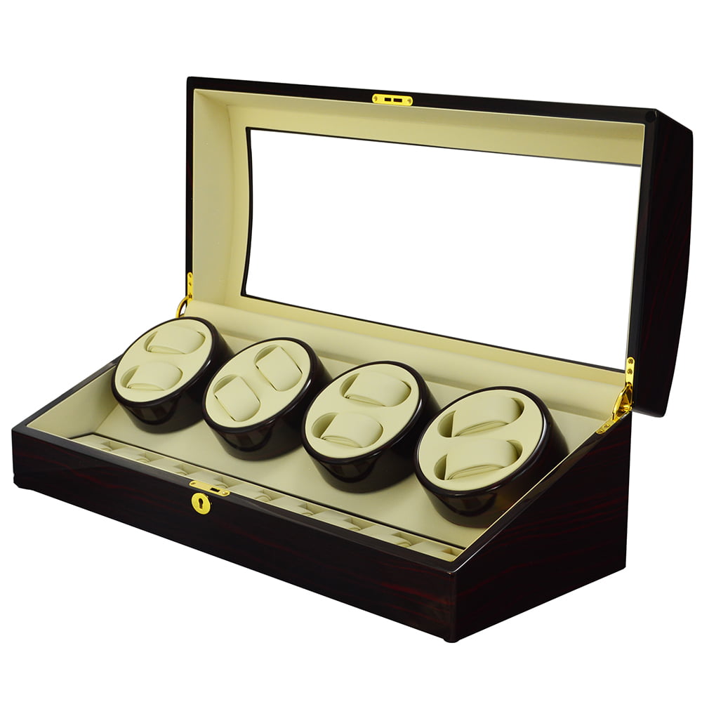 Open 8 watch winder with four dual-watch winding modules and beige interior