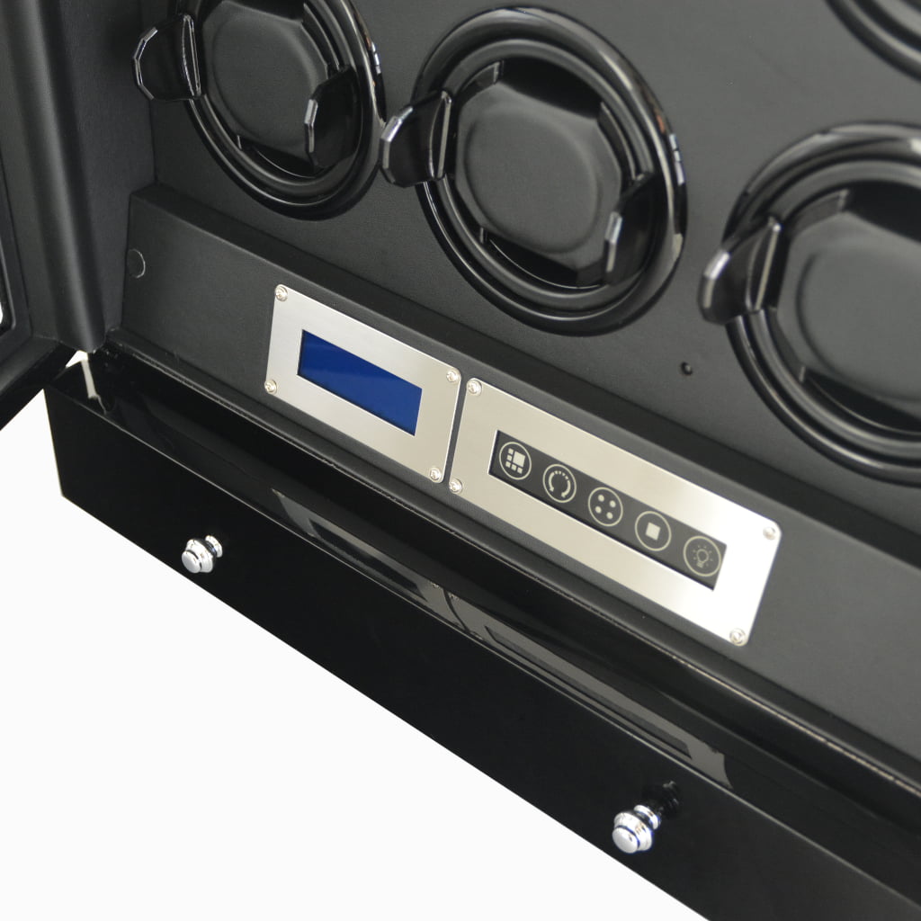 Six watch winder close-up with touchscreen display and winding control panel