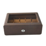 Brown PU leather watch display box with tempered glass window