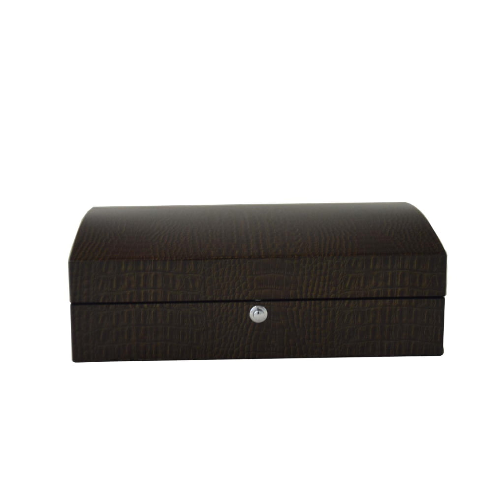 10 slot watch case with green crocodile grain exterior and front lock design