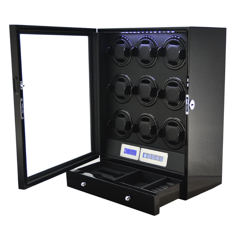 High Gloss Black 9 Slots Watch Winder with Touchscreen Control
