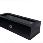 5 watch wood veneer case with open tempered glass display and PU leather interior