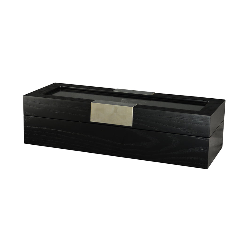 5 watch wood veneer case with tempered glass top and black exterior