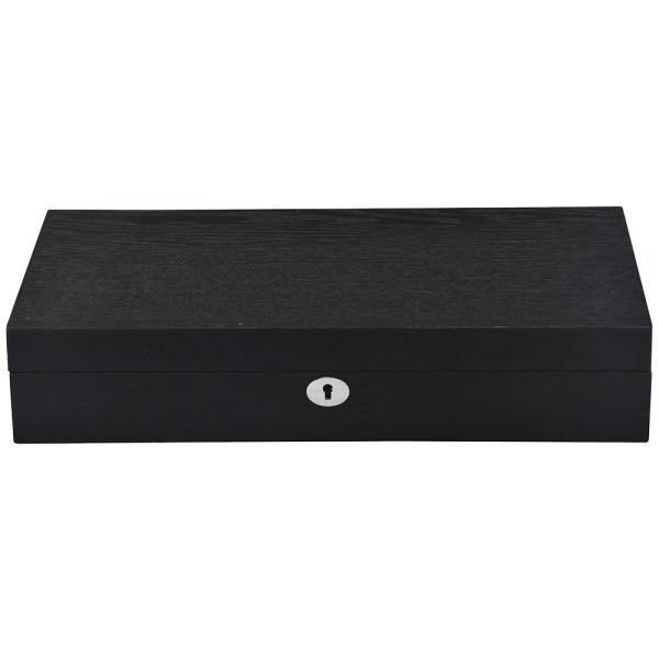 black 12 watch case with wood veneer exterior and lock closure