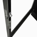 Six watch winder tempered glass door close-up showing latch hardware and black high-gloss frame