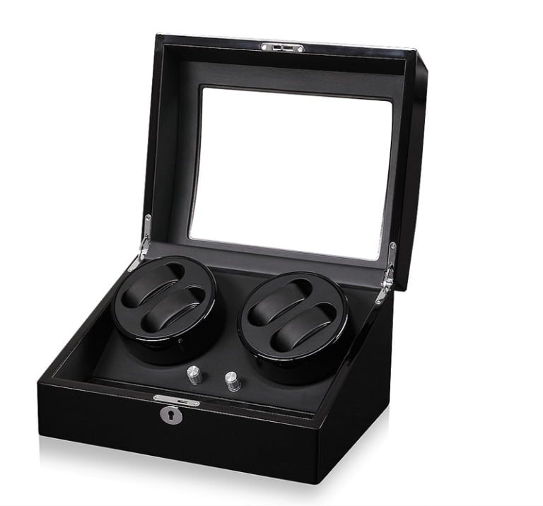 High Glossy Black 4-Watch Winder with 6-Watch Storage with Door Sensor