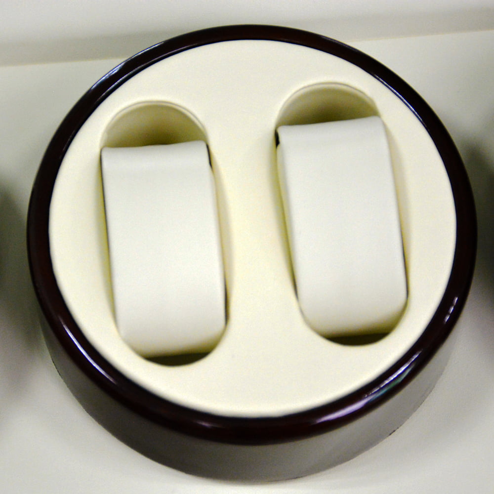 Dual-watch winding module with beige PU leather-wrapped watch cushions
