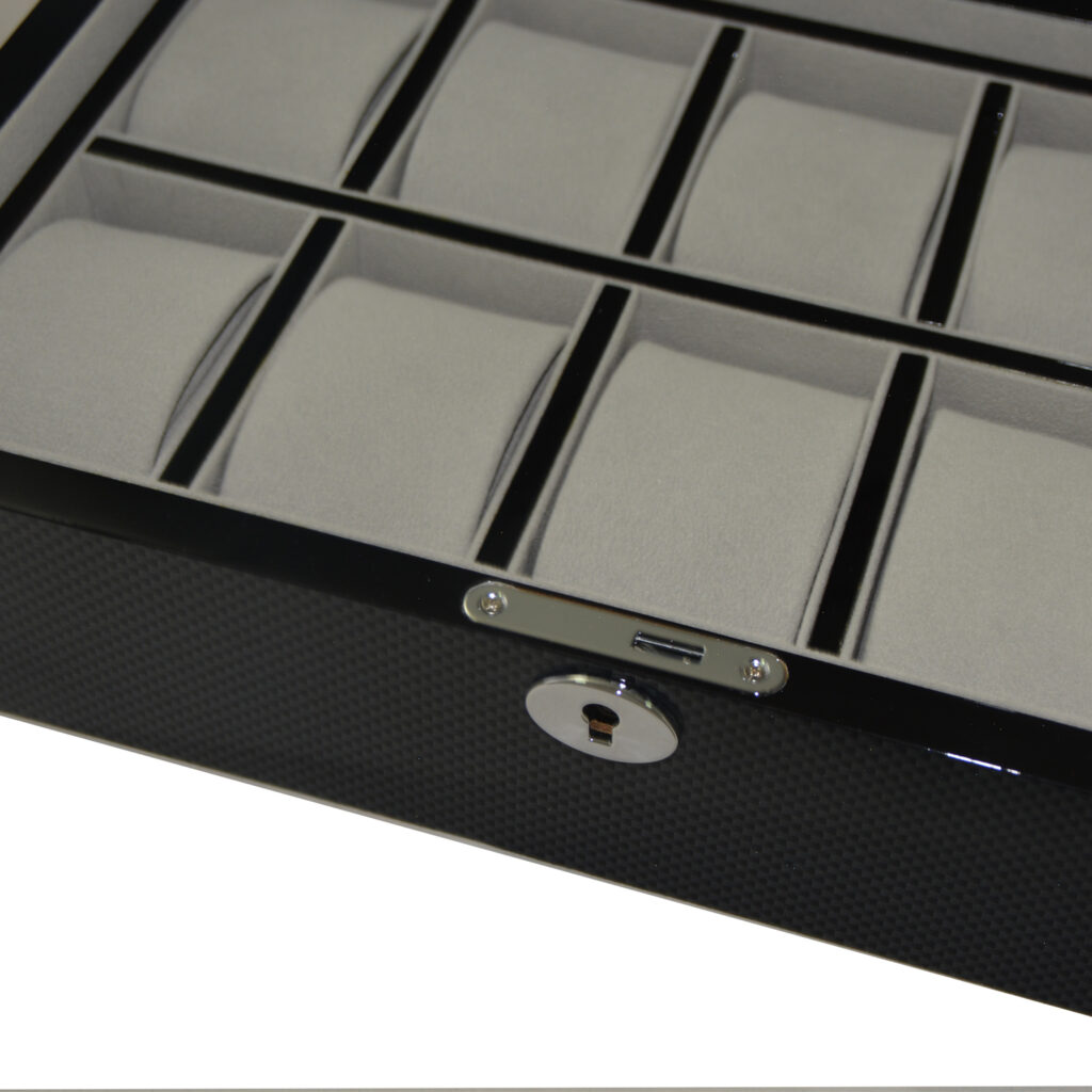 High Glossy Carbon Fiber 10 Watch Case with Tempered Glass Display