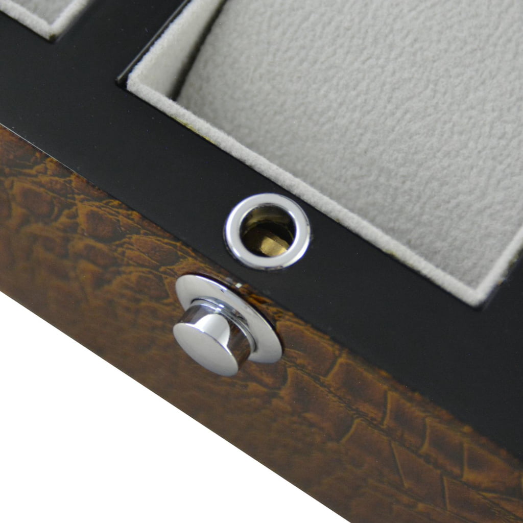 High Glossy Crocodile Grain Brown 6 Watch Case with Velvet Interior