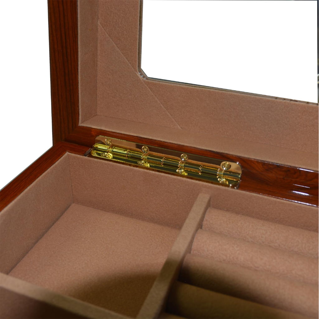 Teak jewelry case with hardware lock detail on front panel