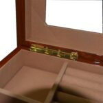 Teak jewelry case with hardware lock detail on front panel