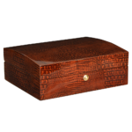 Brown crocodile grain 8 watch case with velvet-lined interior compartments