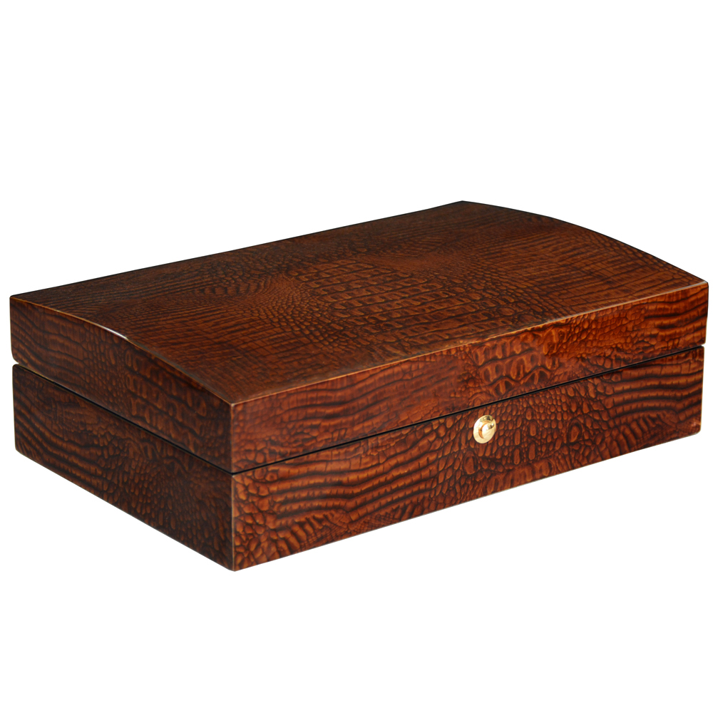 Brown crocodile grain watch display box with ten watch slots
