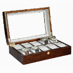 Brown Crocodile Grain 10 Slots Watch Case with Glass Display Window