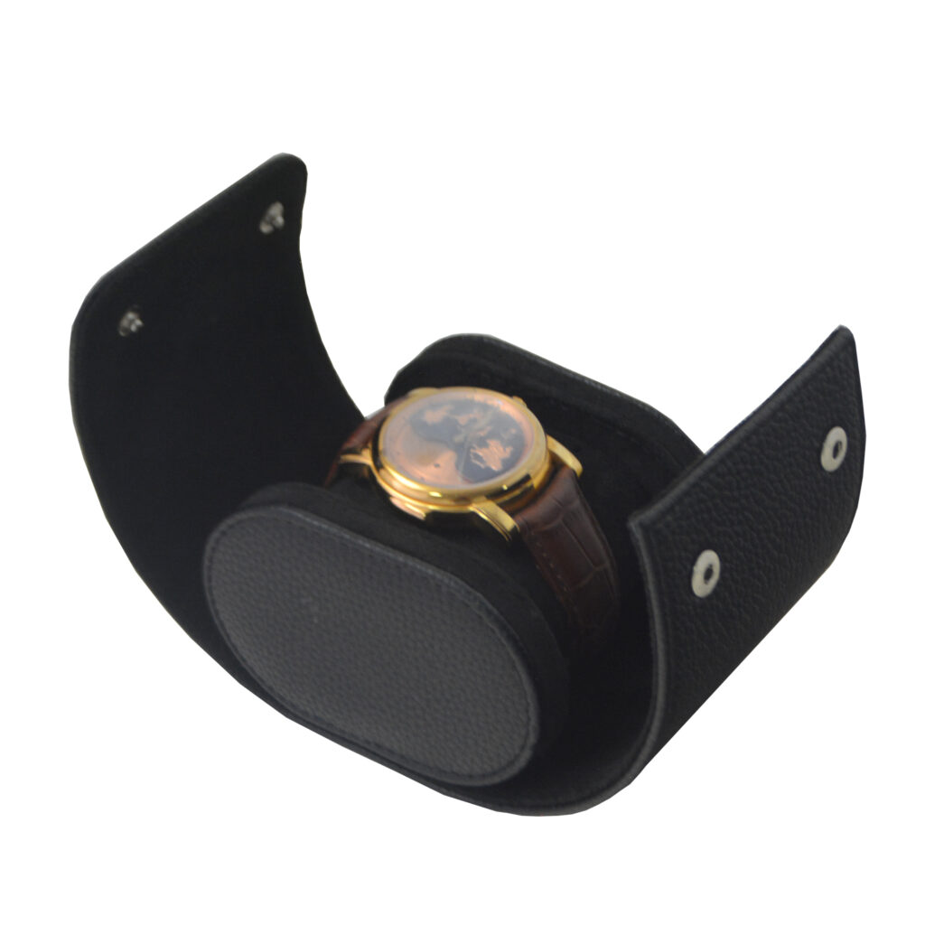 Pebbled Grain PU Leather 1 Watch Roll for Luxury Travel Storage