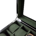 High Glossy Dark Oak Grain Spliced Carbon Fiber 10 Watch Case with Green Velvet Interior