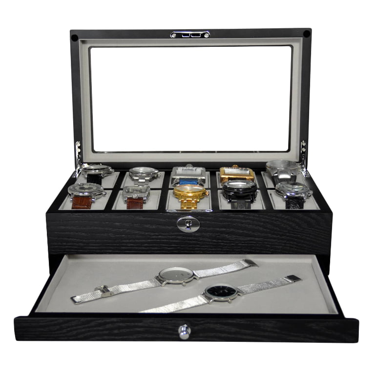 10 Watch Wood Veneer Watch Case with Drawer