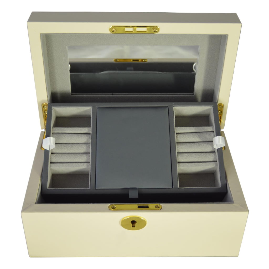 Yellow PU Leather Jewelry Organizer Box with Secret Cabinet