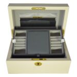 Yellow PU Leather Jewelry Organizer Box with Secret Cabinet