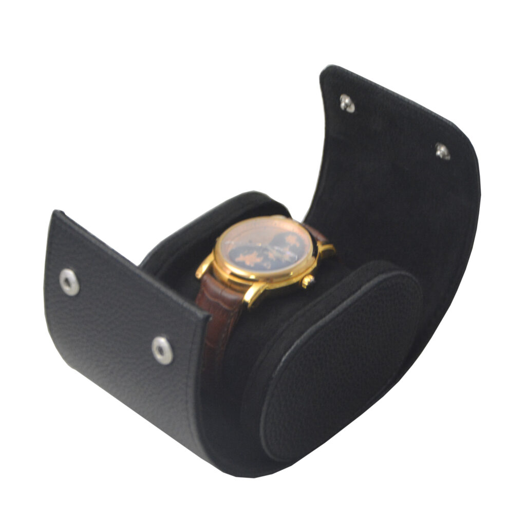 Pebbled Grain PU Leather 1 Watch Roll for Luxury Travel Storage