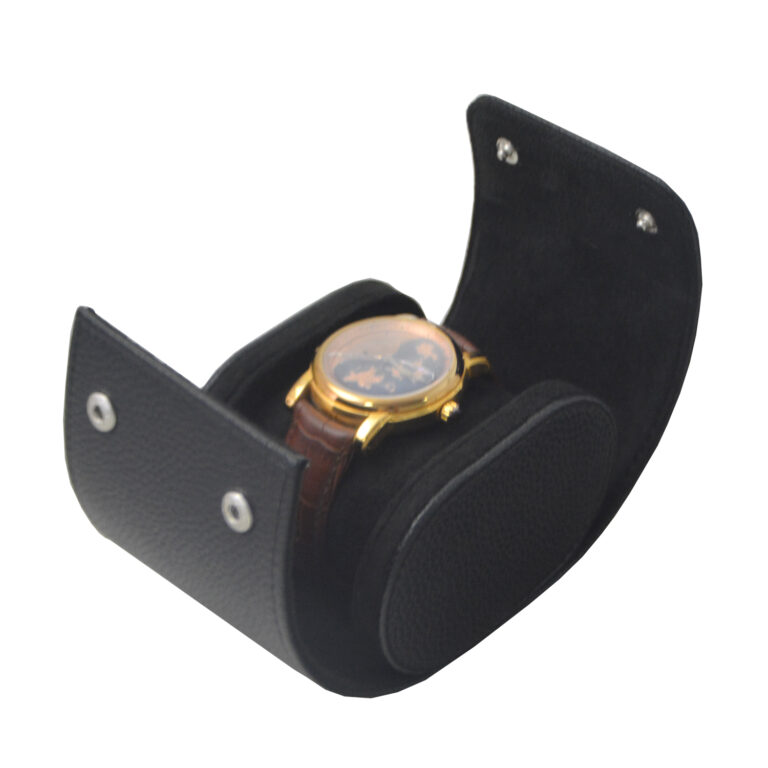 Pebbled Grain PU Leather 1 Watch Roll for Luxury Travel Storage