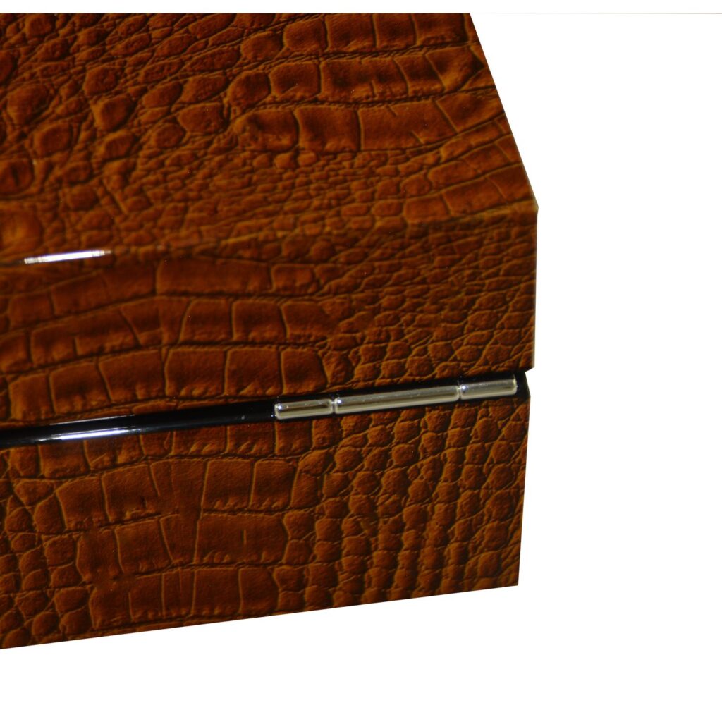 High Glossy Crocodile Grain Brown 6 Watch Case with Velvet Interior
