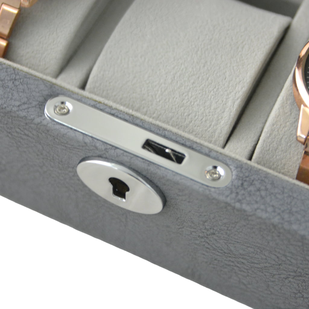 PU Leather Gray 5 Watch Case with Gray Velvet Interior