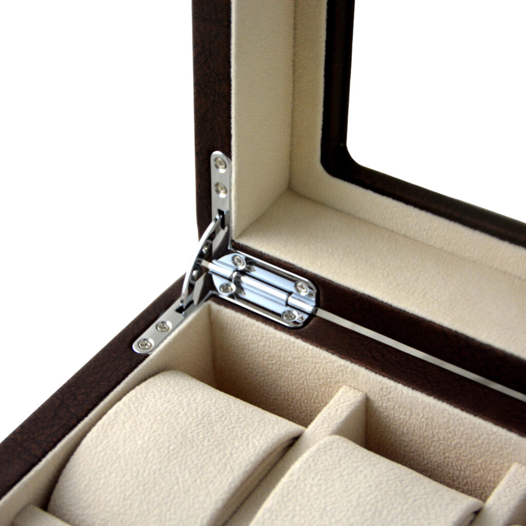PU Leather Brown 10 Watch Case with Ivory Velvet Interior