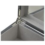 Grey jewelry box with mirror and interior storage compartments