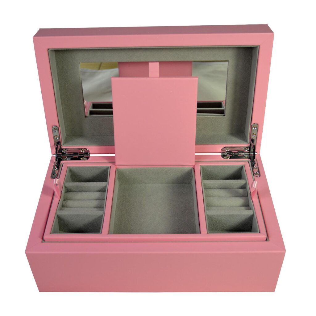 Pink PU Leather Jewelry Organizer Box with Secret Cabinet