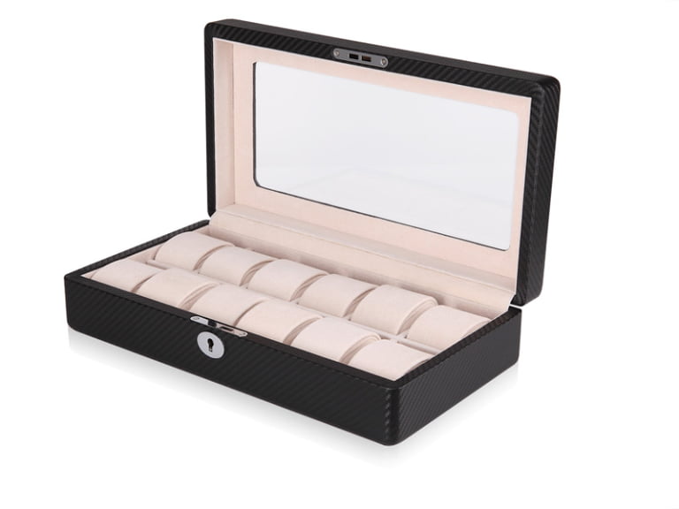 12-Watch Display Case with Carbon Fiber Finish