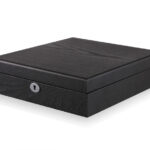 black 12 watch case with velvet interior and open display design