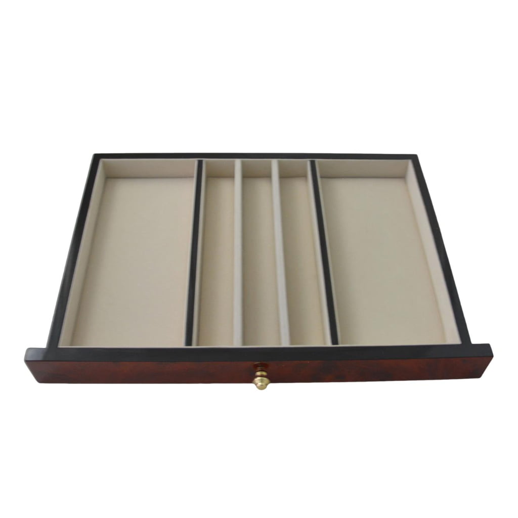 Jewelry box drawer tray with divided storage compartments