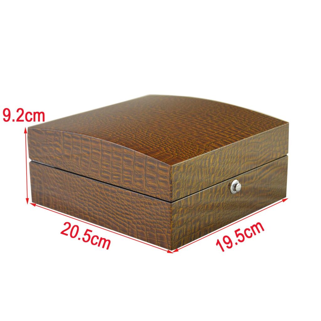 High Glossy Crocodile Grain Brown 6 Watch Case with Velvet Interior