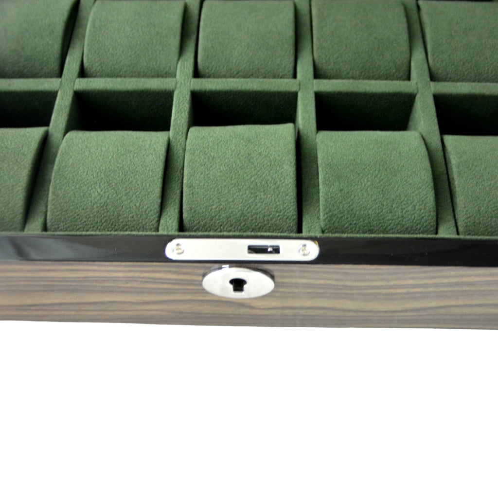 High Glossy Dark Oak Grain Spliced Carbon Fiber 10 Watch Case with Green Velvet Interior