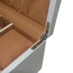 Jewelry case hinge hardware detail with velvet interior finish