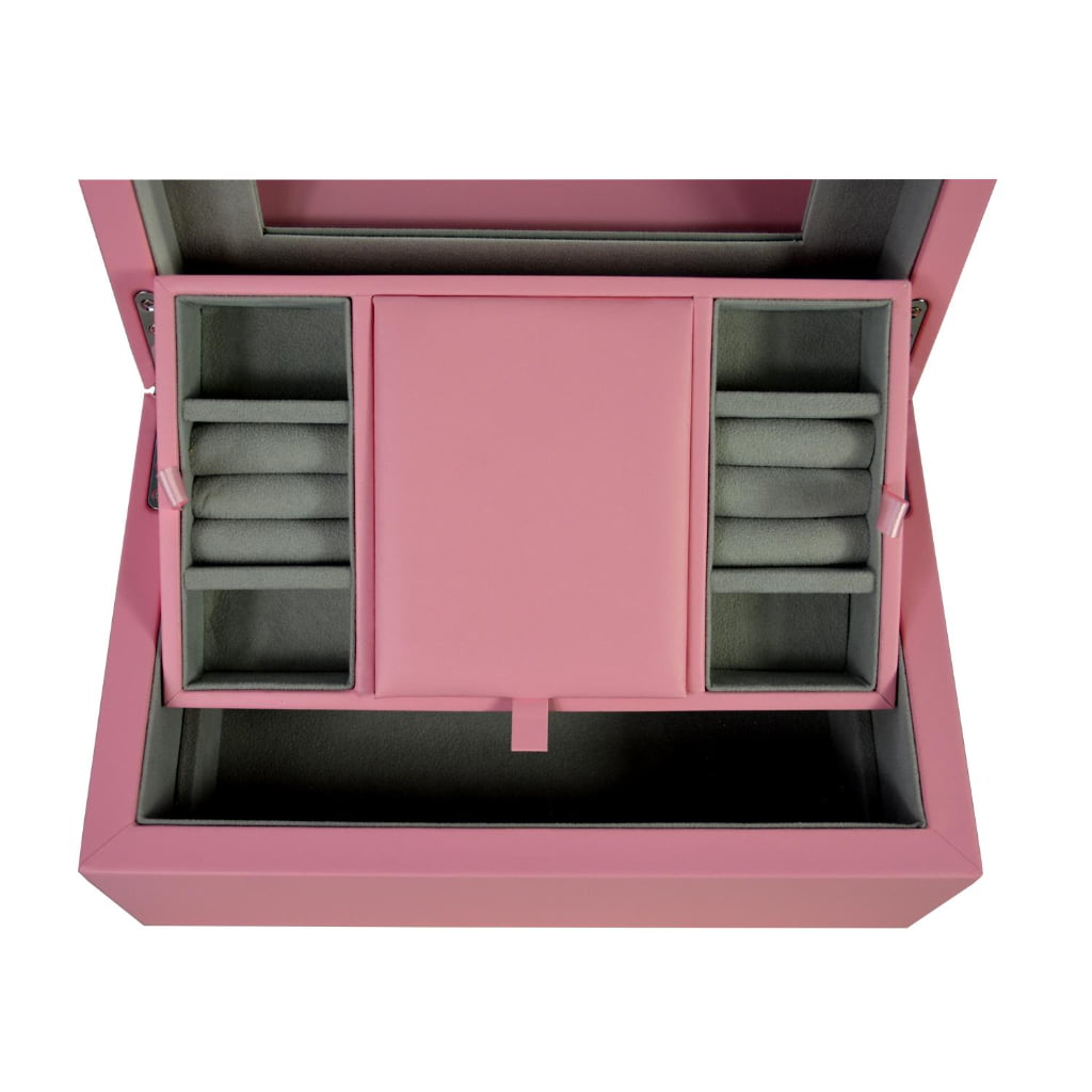 Pink PU Leather Jewelry Organizer Box with Secret Cabinet