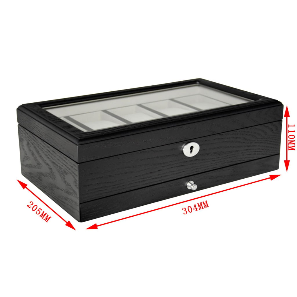 10 watch case front view with glass display and drawer design