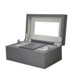 Gray PU Leather Jewelry Organizer Box with Removable Tray