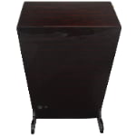 Rear view of ebony high-gloss watch winder cabinet showing dark wood-pattern finish and power switch