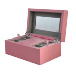 Pink PU Leather Jewelry Organizer Box with Secret Cabinet