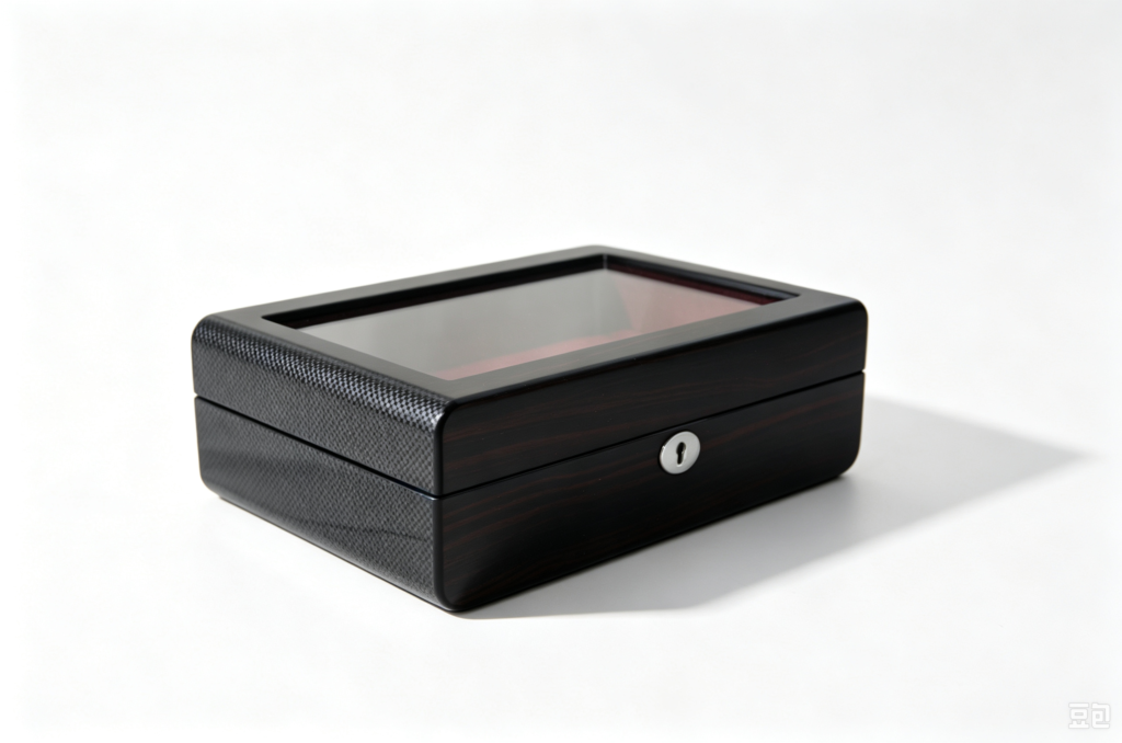 High Glossy Ebony Grain Spliced Carbon Fiber 10 Watch Case with Burgundy Velvet Interior