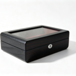 High Glossy Ebony Grain Spliced Carbon Fiber 10 Watch Case with Burgundy Velvet Interior