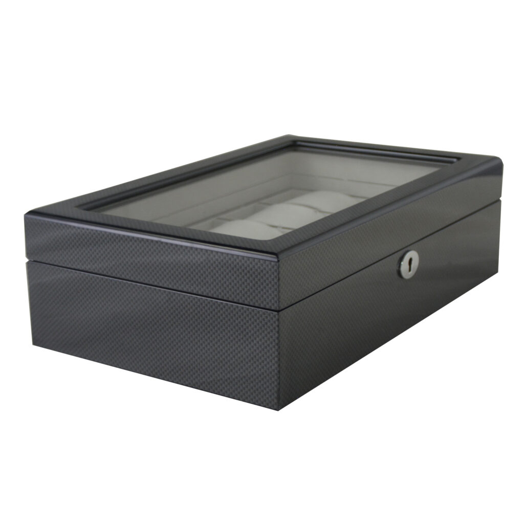High Glossy Carbon Fiber 10 Watch Case with Tempered Glass Display